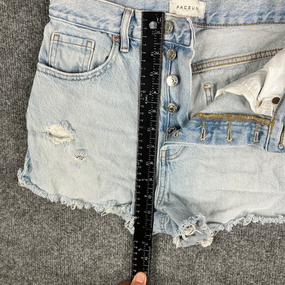 PacSun Denim Shorts Womens Size 26 Light Wash High Rise Distressed Frayed - Picture 6 of 10